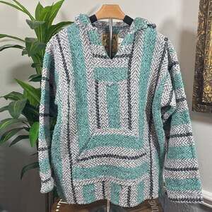 Baja Joe Drug Rug Hoodie Sweater Pullover Teal Gray Baja Surf Festival Small